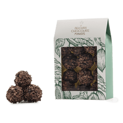 Pouch of Belgian truffles with cacao nibs coating 5407008471033 The Belgian Chocolate Makers