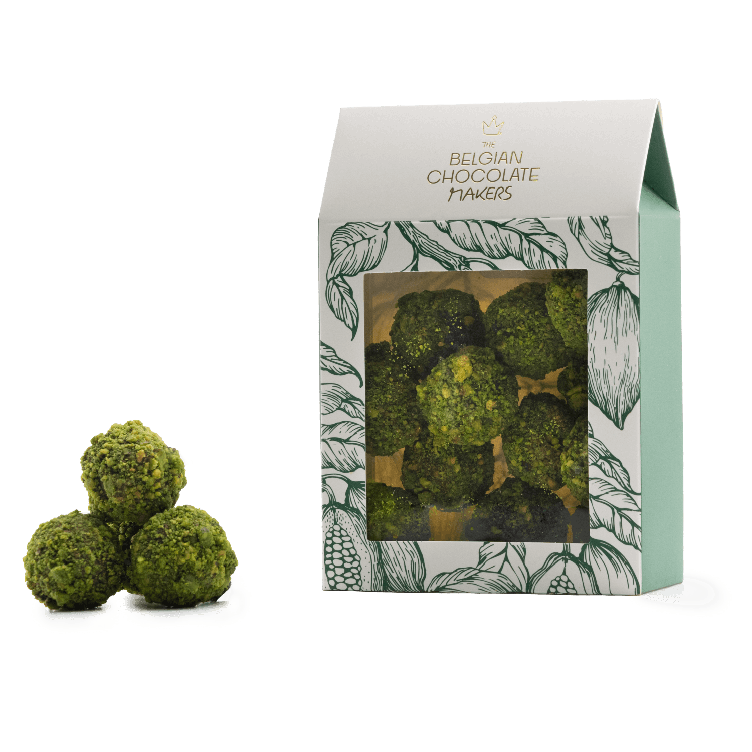 Pouch of Belgian truffles with pistachio coating 160g 5407008471064 The Belgian Chocolate Makers
