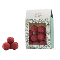 Pouch of Belgian truffles with raspberry coating 160g 5407008471071 The Belgian Chocolate Makers