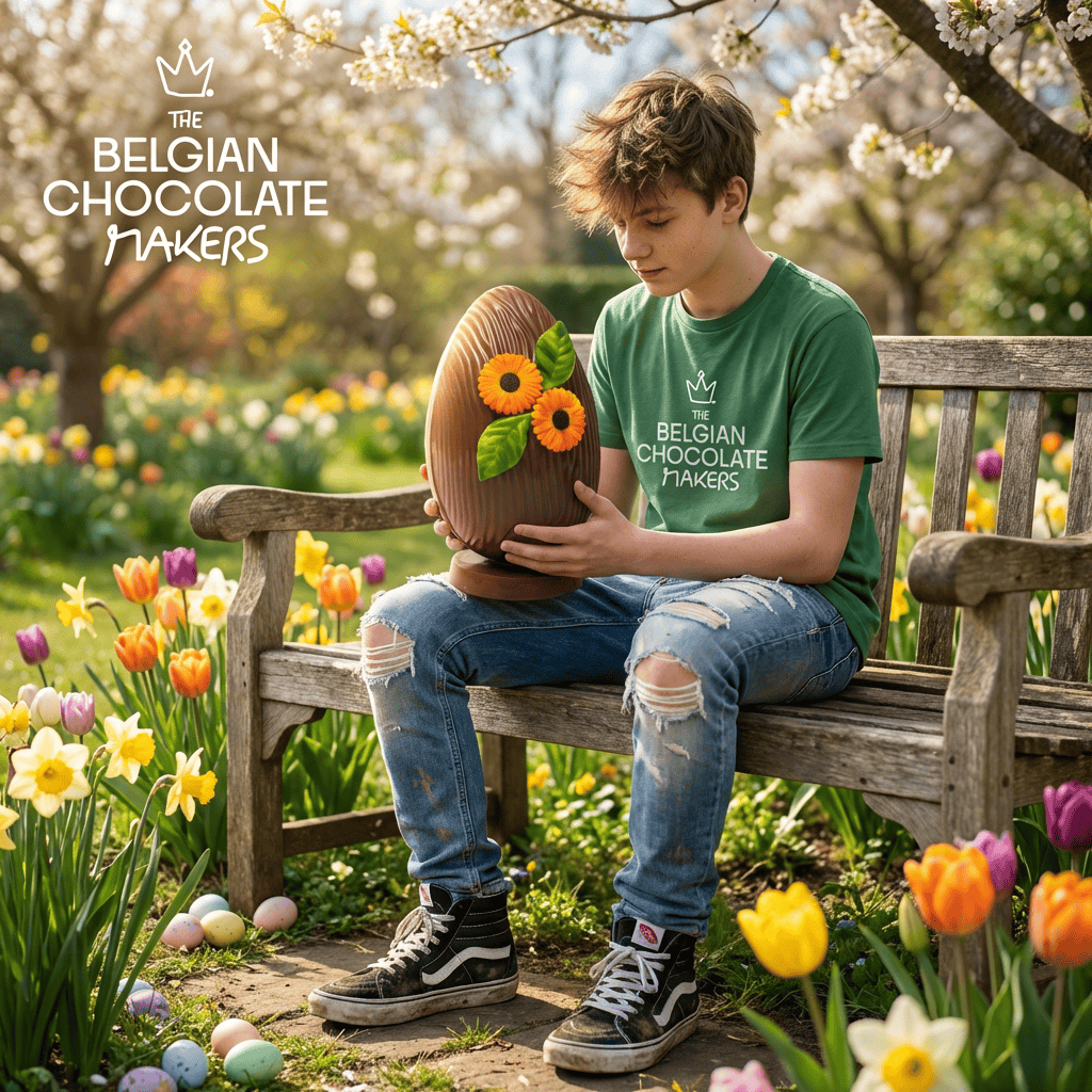 Sunflower Easter egg milk chocolate 380g with mini eggs inside 5407008475604 The Belgian Chocolate Makers