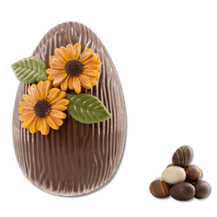 Sunflower Easter egg milk chocolate 380g with mini eggs inside 5407008475604 The Belgian Chocolate Makers