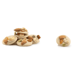 White chocolate mendiants with pistachio, almond, raisin and cashew chunks 5407008470357 The Belgian Chocolate Makers