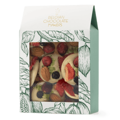 White chocolate mendiants with pistachio, almond, strawberry and blackcurrant chunks 5407008474454 The Belgian Chocolate Makers