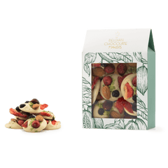 White chocolate mendiants with pistachio, almond, strawberry and blackcurrant chunks 5407008474454 The Belgian Chocolate Makers