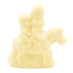 White chocolate Saint Nicholas riding his horse 230g 5407008471330 The Belgian Chocolate Makers