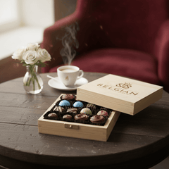 Wooden gift box with 16 pralines 5407008476830 The Belgian Chocolate Makers