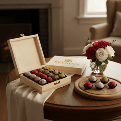 Wooden gift box with 16 truffles 5407008476847 The Belgian Chocolate Makers