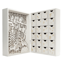 Wooden lighted advent calendar book 24 figurines 5407008474447 The Belgian Chocolate Makers